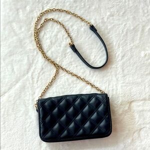 Forever 21 Little Black and Gold Quilted Crossbody Bag